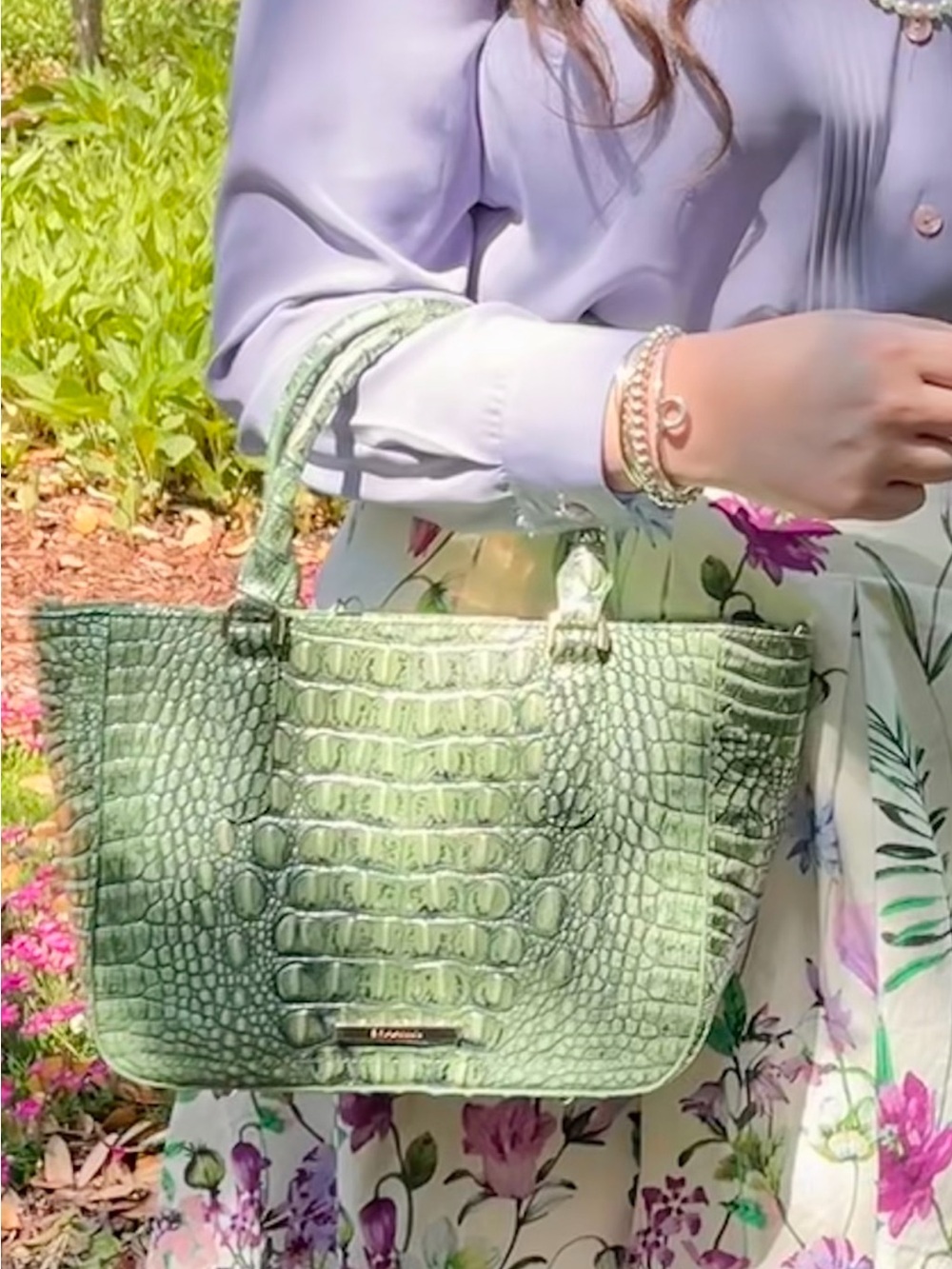 Brahmin Mint Green Croc-Embossed Satchel